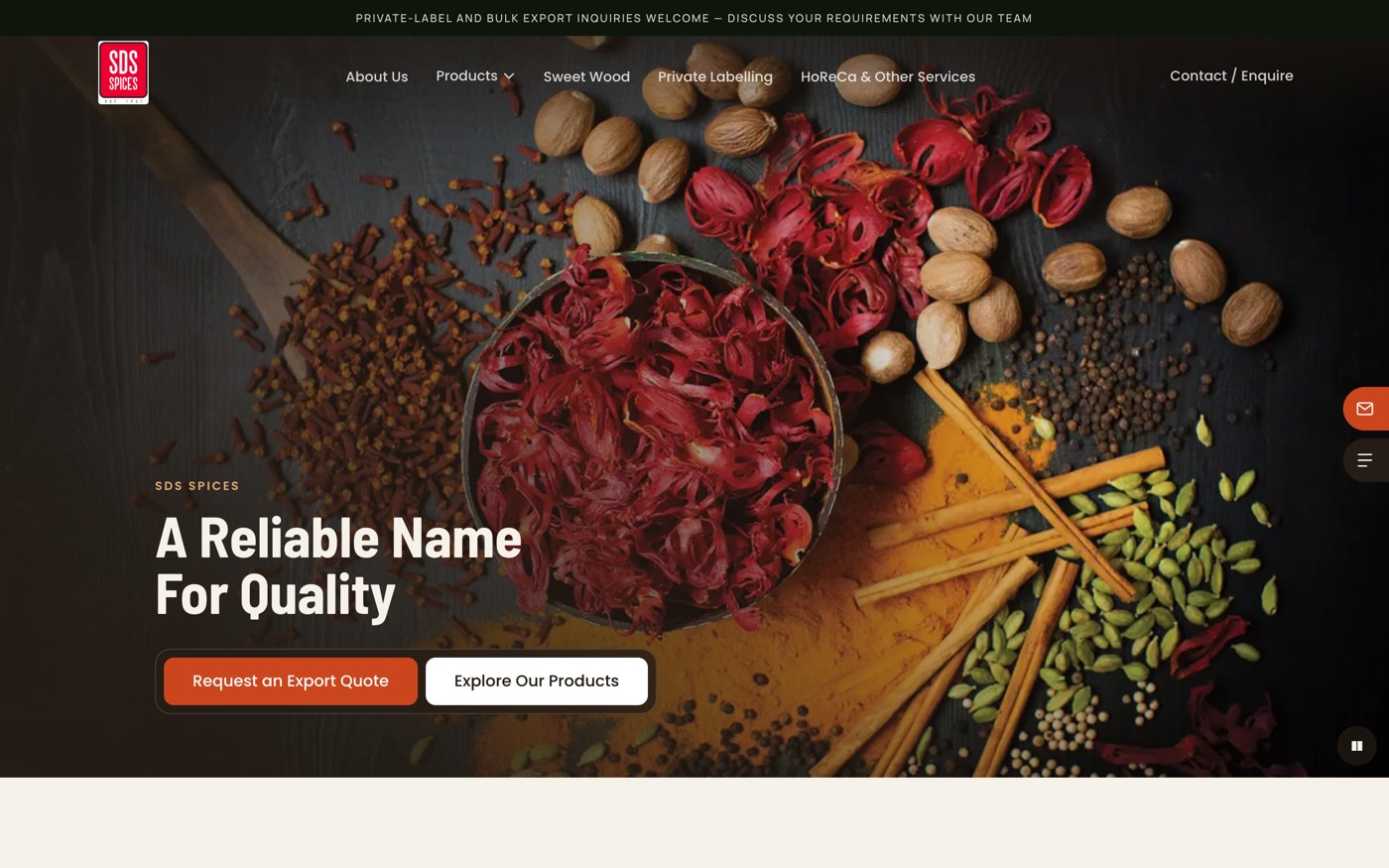 SDS Spices — screenshot of the live build